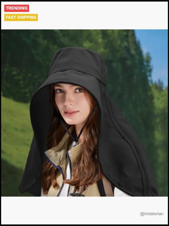 UPF 50+ Wide Brim Sun Hat with Neck Flap Shawl for Women, Adjustable,